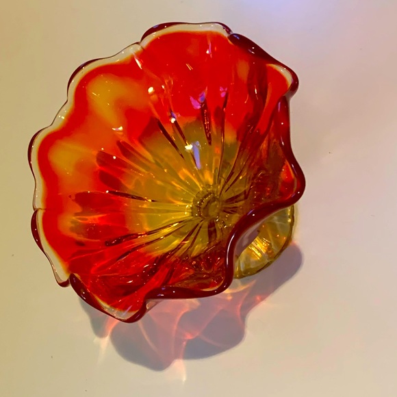 ❤️ Mid-Century Viking Glass Georgian Honeycomb, Orange to Red Glass Vase/Compote - Picture 2 of 12